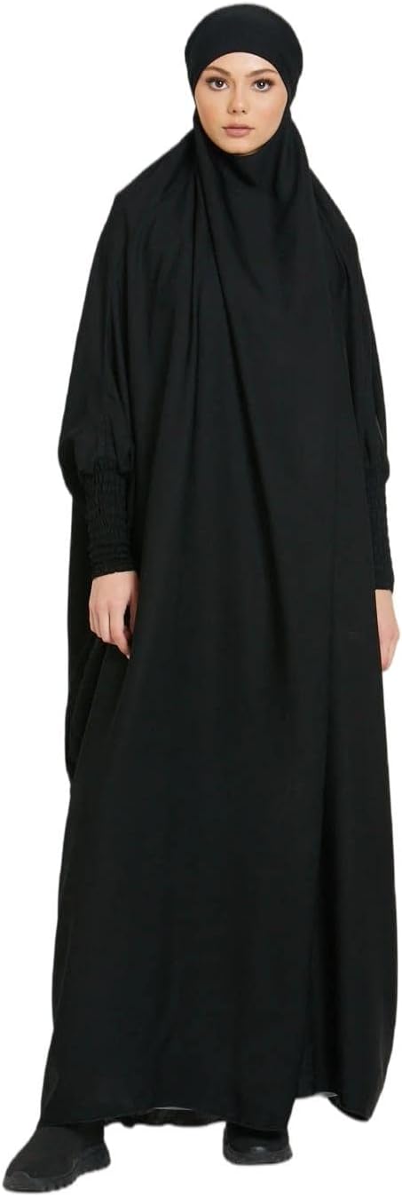 Women Muslim Dress Ramadan One Piece Prayer Garment Hijab Hooded Abaya Dubai Full Cover Islam Robe African Turkey Caftan A-Black