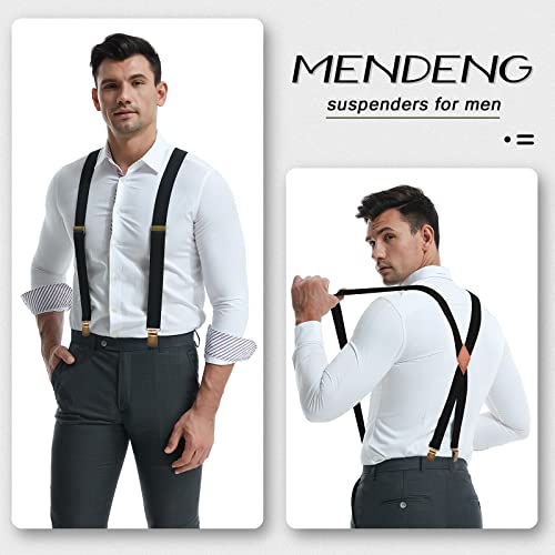 Image of MENDENG Suspenders for Men Heavy Duty Swivel Hooks Retro X-Back Adjustable Brace