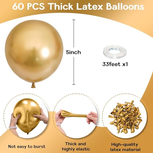 Image of Jobkoo 5 Inch Gold Balloons, 60 PCS Gold Metallic Balloon Small Metallic Gold Chrome Balloons 5'' Mini Matte Golden Latex Balloons for Birthday Graduation Anniversary Baby Shower Party Decorations