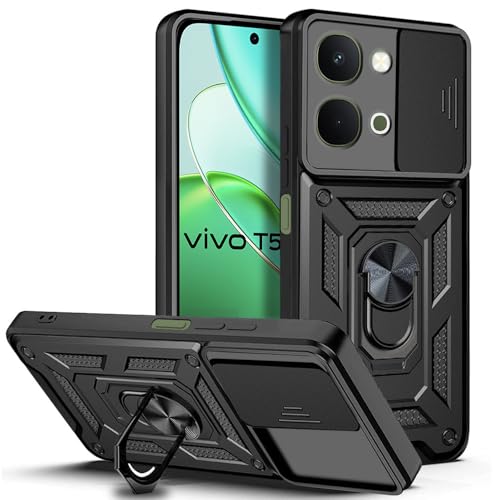 Image of AESTMO Tough Armor iQOO Z11X / Vivo T5X / Vivo Y51 Pro 5G Bumper Back Case Cover | Ring Holder & Sliding Camera Shield Cover | 360 Degree Protection Back Case Cover (Black)