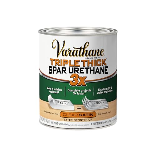 Varathane Triple Thick Spar Urethane | 3X Thicker One‑Coat Coverage | Exterior Wood Protection | UV Inhibitors for Reduced Fading | Satin | Quart