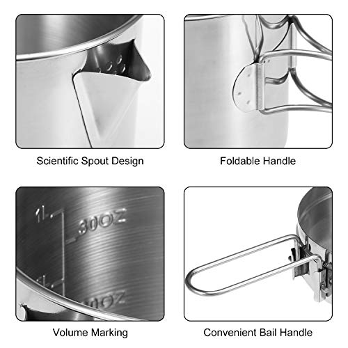DECDEAL 1L Chaleira de Cozinha de Aço Inoxidável Portátil de Acampamento Ao Ar Livre Pote de Mochila