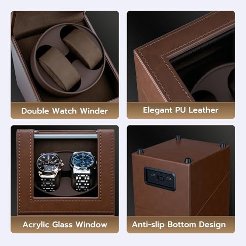 Image of Mcbazel Watch Winder for Automatic Watches, Double Automatic Watch Winder Box with Quiet Japan-made Motor, Automatic Watch Display Storage Rotation Wristwatch Box with 2 Slots (Brown PU Leather)