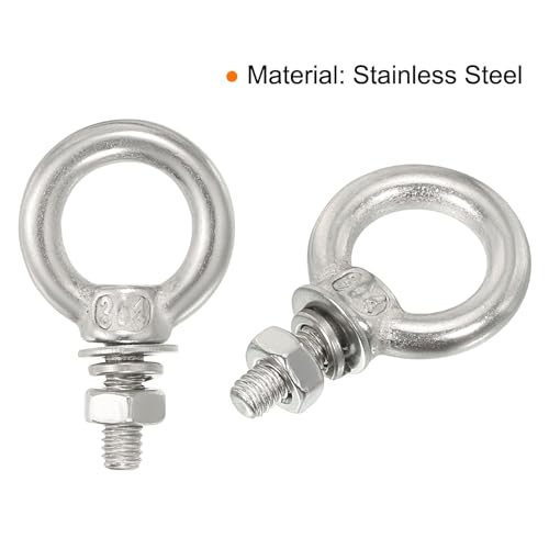 Image of uxcell M4x11 3 /16 inch x7 /16 Stainless Steel Eye Bolts Threaded Screw Eyebolt Shoulder Ring with Nuts Washers for Lifting Hanging, 10 Set