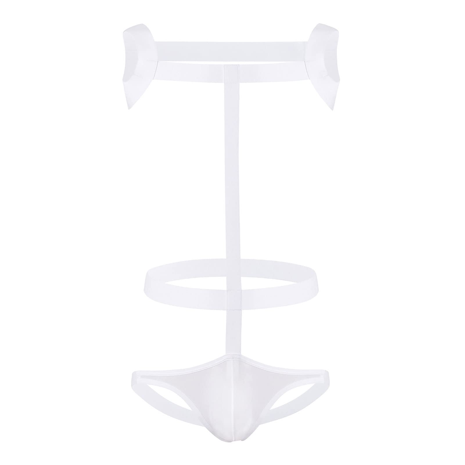 Maiyifu-GJ Men's Nylon Body Chest Jockstrap One Piece Harness G-String Bodysuit Backless Wrestling Singlet Leotard Underwear (White 1,3X-Large)