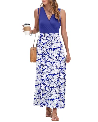 Image of AUSELILY Womens Maxi Dress Summer Sleeveless Wrap Long Dresses with Pockets | V-Neck Wrap Sleeveless Sundress, fits formal, casual, beach, vacation & daily wear