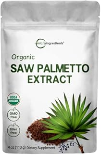 Sustainably US Grown, Organic Saw Palmetto Powder, 4 Ounce, with Active Fatty Acid, Pure Saw Palmetto Prostate & Hair Growth Supplement, Healthy Urination Frequency & Hair Loss Blocker Supplement