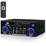Amplificatore Audio Stereo 2.0 Bluetooth 5.3 con Radio FM e Microfono | 1000W Potenza di Picco (50W+50W RMS) | ECO BASS TREBLE | Compatibile con TV Smartphone Auto PC | Karaoke Casa e Viaggio