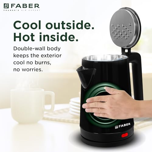 Image of Faber Electric Water Kettle| 1.8L| 1500W| 3x Protection - Auto Off, Dry Boil, Overheating| SS Body| Wide Mouth| 360 Swivel Power Base| For Water, Tea, Coffee, Milk| FWK 1.8L TIMON BK