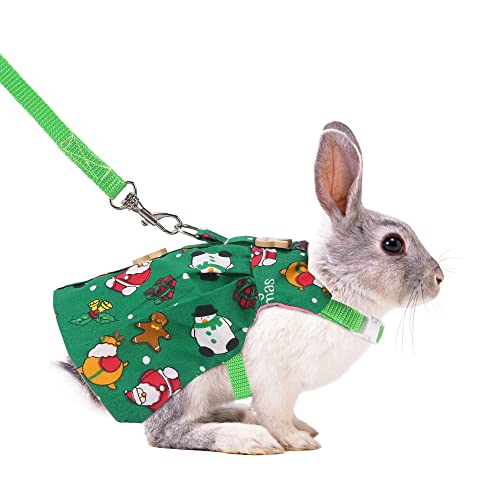 Image of Adjustable Christmas Rabbit Harness and Leash Set, Small Animal Christmas Costume Bunny Clothes Santa Snowman Pattern Outfit for Ferret Guinea Pig Rabbit Bunny Hamster(Green /M)