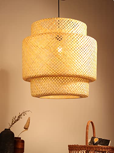 Image of Habere India-All the Cultures Fabricating India Bamboo Lamp shade | Pendant Lamps | Cane Lampshade | Rattan Lamp Shade | Wicker Lampshade (Diameter 50 CM, Height 50 CM)