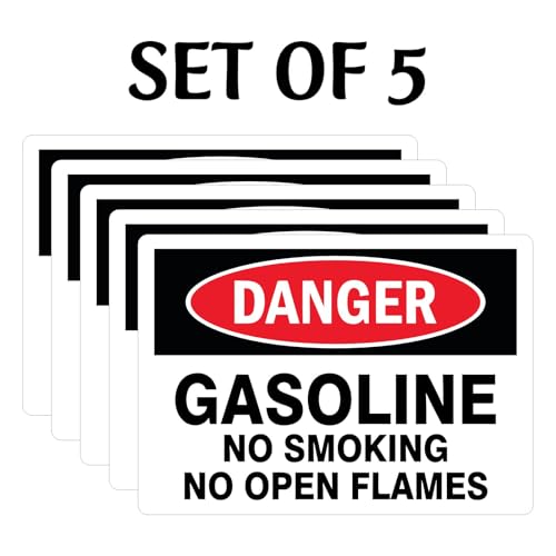 Image of CVANU Danger GASOLINE No Smoking No Open Flames Warning Safety Self-Adhesive Waterproof PVC Vinyl Sign Sticker Size (11.7inchX8.3inch) Pack of 5