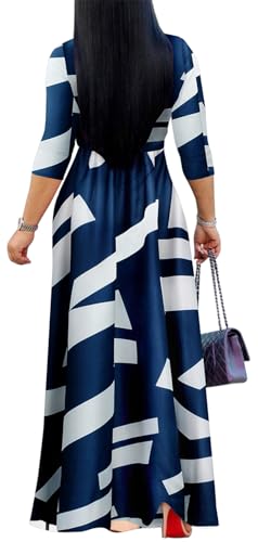 Image of Women's Floral Maxi Dress Summer Casual V-Neck 3 /4 Sleeve Long Bohemian Print Evening Party Dress