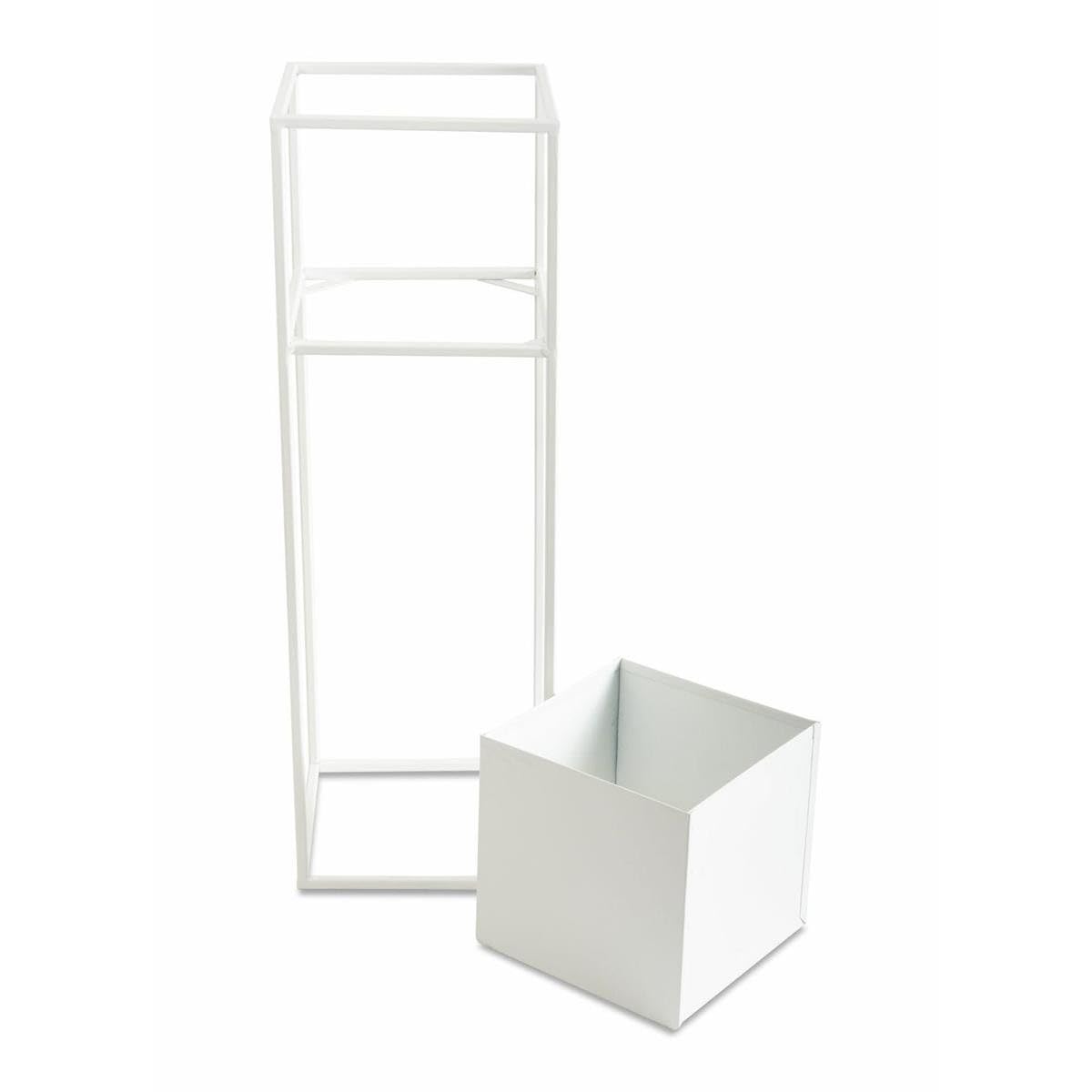 HowHomely Weiß Blumenständer Metall | Pflanzenständer 72 cm Hoch mit Metall Box 19,5 x 20,5 cm | Blumentopfständer im Loft-Stil für die Hausdekoration