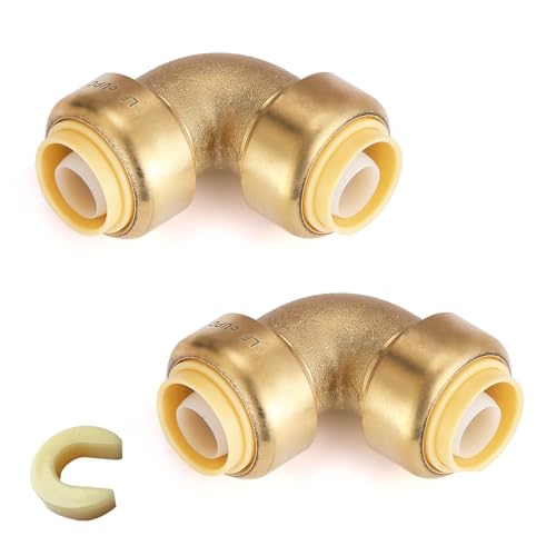 150-Pack HeSun Pushfit 90 Degree Elbow, 1/2"x1/2" Push to Connect Plumbing Fittings with Disconnect Clip, Brass Push-fit Fittings for PEX, Copper, CPVC, PE-RT Pipes(PF045-150)