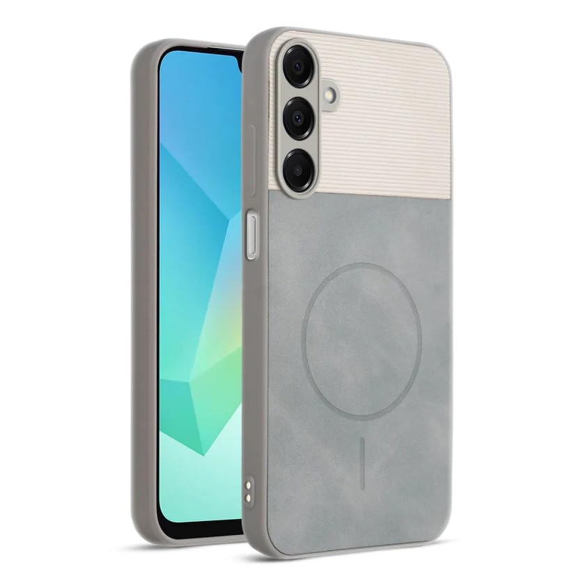 Image of Bintage CASE Mac Safe Design Hard Light Weight Back Case | Soft Border Camera Protect | Dual PU Leather Finish Back Cover Compatible for Samsung Galaxy F15 5G - White & Grey