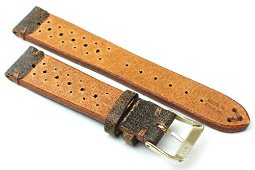 Bracelet de montre en cuir de vachette 19 mm marron robuste