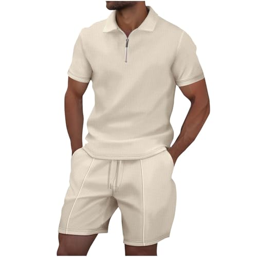 Dmmtot Conjunto de chándal para hombre, polo Henley con media cremallera, camisas y pantalones cortos, 2 piezas, traje de verano, ropa deportiva, suave, transpirable, gimnasio, fitness, golf, polo,