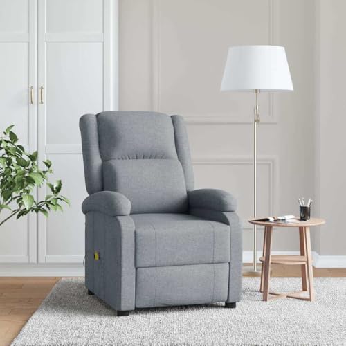 Kaloriko Sillón de masaje de tela gris claro con 6 puntos de vibración, ajustable manualmente con reposapiés y respaldo, ergonómico para salón y oficina, acolchado cómodo