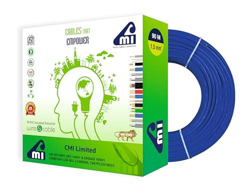Image of CMI WIRES & CABLES Blue, 1.5 Sq MM, 90 Meter | 10 Years Warranty | Single Core Copper Wire | Eco-Friendly & Flame Retardant PVC Insulated Cable for Safe Domestic & Industrial Electrical Wiring