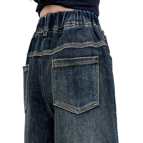 Tween Girls Baggy Jeans Y2k, Elastic Waistband Butterfly Embroidery Straight Leg Denim Pants with Back Pockets4