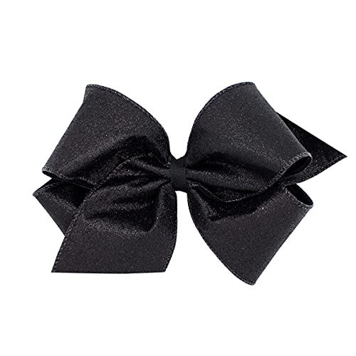Wee Ones Party Glitter and Grosgrain Bow Overlay on a WeeStay No-Slip Hair Clip, King, Black
