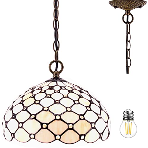 Image of WERFACTORY Tiffany Pendant Light Fixture Stained Glass Hanging Lamp 12 Inch