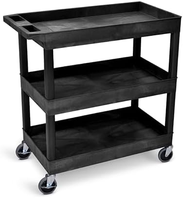 Tubstr 3-Tier Rolling Utility Cart with Wheels | Supports 300 lbs. Total | Heavy-Duty Capacity for Garage Storage, Office Spaces, & Kitchen Use | Durable Tool Cart with Locking Wheels (Black, 32 x 18) Tubstr 3-Tier Rolling Utility Cart with Wheels | Supports 300 lbs. Total | Heavy-Duty Capacity for Garage Storage, Office Spaces, & Kitchen Use | Durable Tool Cart with Locking Wheels (Black, 32 x 18)