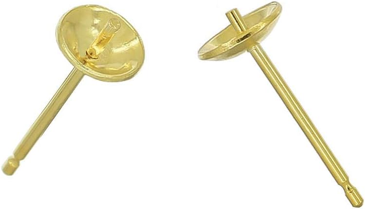 6PC Gold Plated Sterling Silver Stud Post Glue On Earring with 5mm Pearl Cup Pin