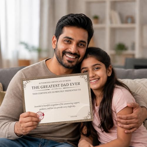 Image of Party Propz Happy Fathers Day Certificate - 1 Pc The Greatest Dad Ever Certificate for Papa, Best Dad Gifts, Fathers Day Gift, Gifts for Papa (Cardstock)