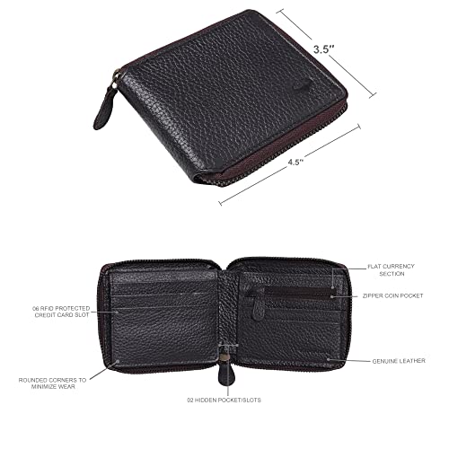 Men RFID Blocking Wallet - Genuine Cowhide Leather - Bifold Zip-around - Parent3