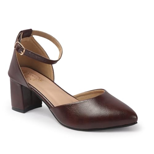 Image of Denill Women's Pointed Toe Block Heel Fashion Sandals with Buckled Ankle Strap With Non Slip Sole