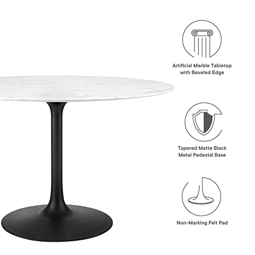 Image of Modway Lippa 47 inch Round Artificial Marble Dining Table, Top, Black Base