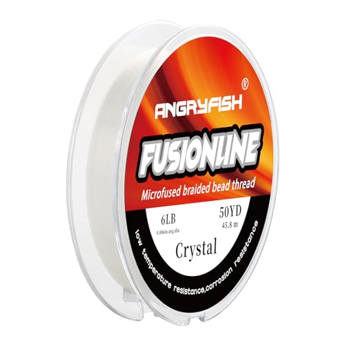 ANGRYFISH Fusionline Micro-Fused Braided Thread Unbelievably High Tensile Strength Not Stretch Super Strong Stringing Material for Bracelet (Crystal 6lb 0.006in-50yd)
