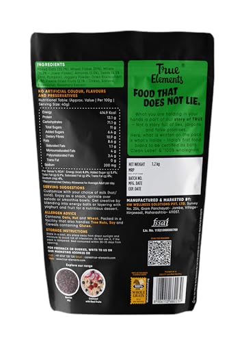 Image of Muesli Fruit and Nuts 1.2kg by True Elements- With Real Fruits & Almonds | 100% Wholegrain | Cereal for Breakfast | Protein Muesli | No Added Sugar | Super Value Pack