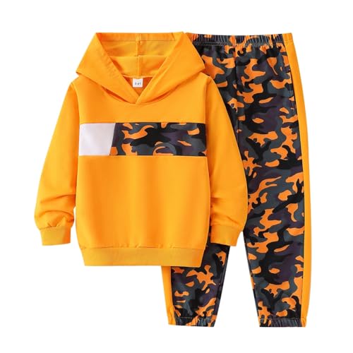 Boys 2 Piece Outfits Long Sleeve Hooded Sweatshirt Top Camouflage Sweatpants Fall Winter Clothing Set 5-10T