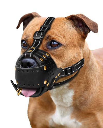 MIDOG Breathable Leather Basket Dog Muzzle for Large Medium Breeds, Anti-Biting Barking Chewing...