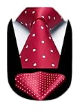 HISDERN Red Ties for Men Woven Classic Silk Mens Ties and Pocket Square Elegant Polka Dot Necktie Handkerchief Set Formal Business Wedding Party Work