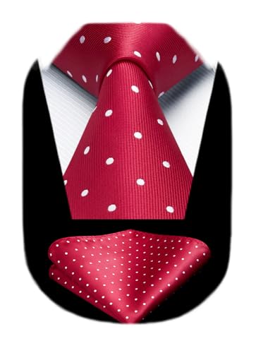 Image of HISDERN Polka Dot Ties for Men Classic Silk Ties and Pocket Square Formal Business Necktie Handkerchief Wedding Party