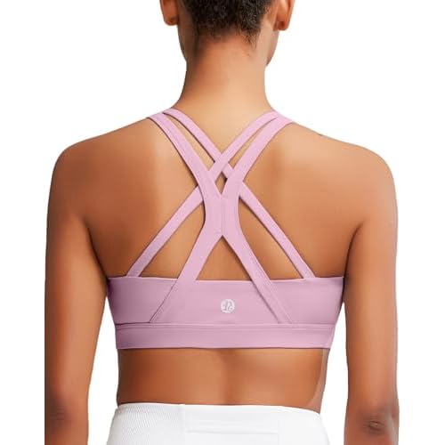 RUNNING GIRL Sports Bra for Women, Medium-High Support Criss-Cross Back Strappy Padded Sports Bras Supportive Workout Tops Small A-purple