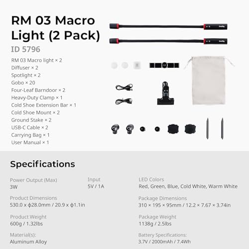 SmallRig 2-Pack RM 03 Macro Photography LED Bendy Light, 5 Colors - image 9