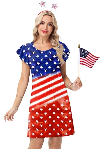 Image of AOBUTE Womens 4th of July Dress American Flag Party Dresses USA Parade Mini Dress