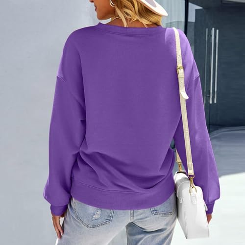 Image of Women Crew Neck Sweatshirts Fall Casual Oversized Sweat Shirts Long Sleeve Cute Preppy Sweatshirt Comfort Pullover