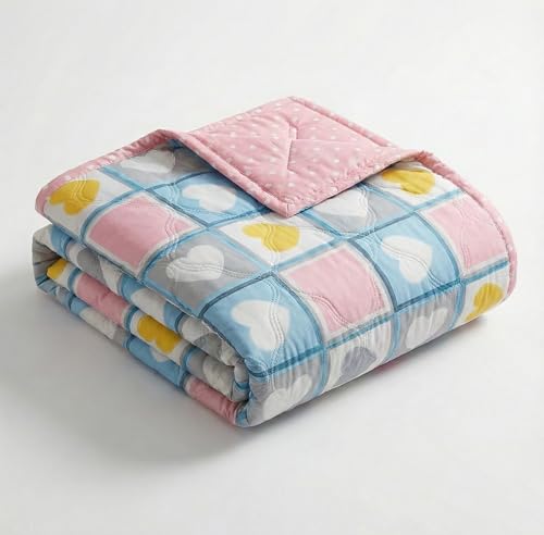 Image of Cotton Quilt for Double Bed Size 180 inchx210 inch | Lightweight Floral Comforter | Reversible All-Season Dohar Blanket (Heart Design)