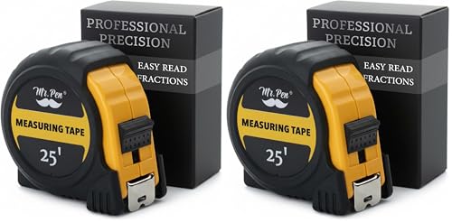Image of Mr. Pen- Steel Retractable Tape Measure with Fractions, 25-Foot, Easy Read Tape Measure 25 ft (Pack of 2)