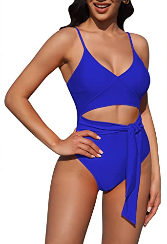 Pink Queen Women's One Piece Swimsuit - Bandeau With Removable Straps, High Waist Tummy Control, Front Cutout & Tie