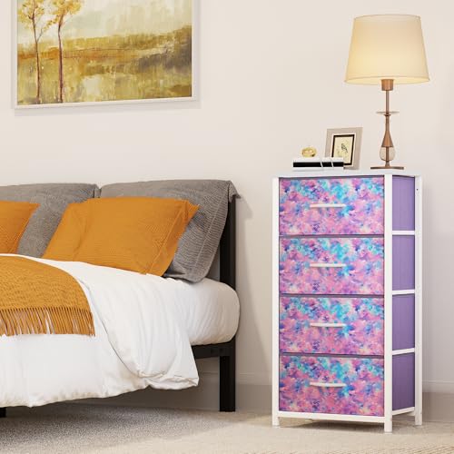 YITAHOME Purple Dresser with 4 Drawers - Storage Tower Unit, Dresser for Bedroom, Living Room, Closets - Sturdy Steel Frame, Wooden Top & Easy Pull Fabric Bins