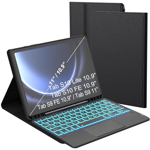 Tastatur Hülle für Samsung Galaxy Tab S10 Lite 10,9"/S10 FE/S9 FE/Tab S9 11 zoll -7 Farbige Beleuchtung Tablet Cover mit Stifthalter… – Ansicht 1