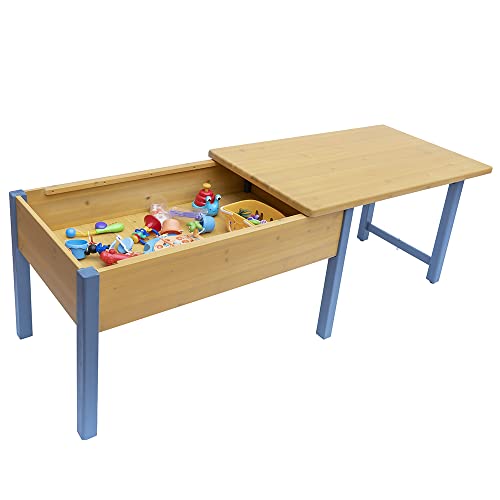 Birasil Wooden Sensory Tables With Folding Lid, Activity Play Table For Kids, Elevated Sand Pit Sandbox For Indoor #TOP4