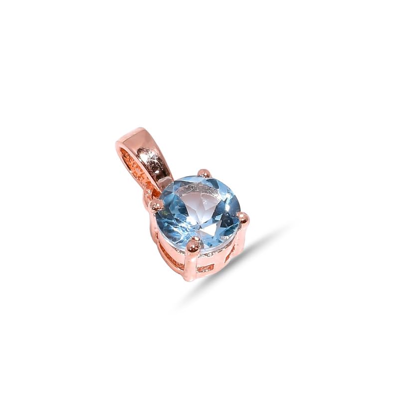 Collier topaze bleu ciel solitaire en argent sterling 925 et pierres fines de joaillerie